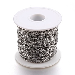 Stainless Steel Color 304 Stainless Steel Cable Chains, Soldered, with Spool, Flat Oval, Stainless Steel Color, 2x1.5x0.4mm, about 164.04 Feet/roll(50m/roll)