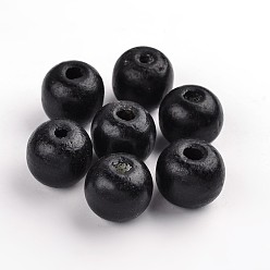 Black Natural Wood Beads, Dyed, Round, Black, 19~20x17.5~18mm, Hole: 4.5mm, about 400pcs/1000g