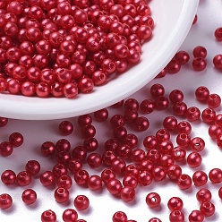 Red Imitation Pearl Acrylic Beads, Dyed, Round, Red, 4x3.5mm, Hole: 1mm, about 18100pcs/pound