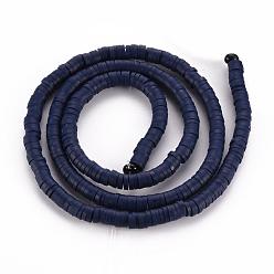 Midnight Blue Flat Round Eco-Friendly Handmade Polymer Clay Bead Spacers, Midnight Blue, 4x1mm, Hole: 1mm, about 380~400pcs/strand, 17.7 inch