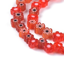 Red Handmade Millefiori Glass Bead Strands, Flower, Red, 3.7~5.6x2.6mm, Hole: 1mm, about 88~110pcs/Strand, 15.75''(40cm)