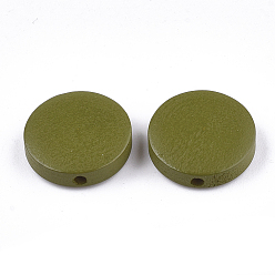 Olive Perles de bois naturel peintes, plat rond, olive, 15~15.5x4mm, Trou: 1.8mm