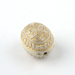 Beige Oval Plating Acrylic Beads, Golden Metal Enlaced, Beige, 16x13x12mm, Hole: 1mm, about 345pcs/500g