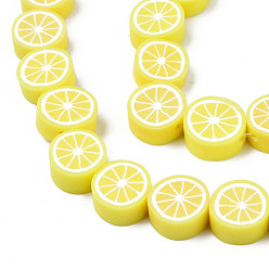 Yellow Handmade Polymer Clay Bead Strands, Lemon Slice, Yellow, 8~10x3.5~4.5mm, Hole: 1.6mm, about 38~40pcs/strand, 13.98 inch~15.55 inch(35.5~38cm)