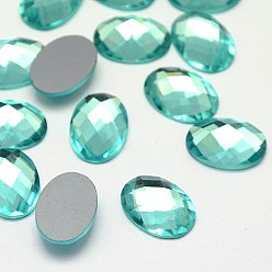 Medium Turquoise Faceted Glass Oval Cabochons, Medium Turquoise, 18x13x3~5mm