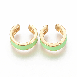 Mixed Color Golden Plated Brass Cuff Earrings, with Enamel, Ring, Mixed Color, 14x5mm