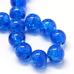 Blue Baking Painted Transparent Crackle Glass Round Bead Strands, Blue, 6.5mm, Hole: 1.5mm, about 145pcs/strand, 31.4 inch