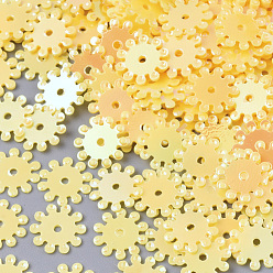 Yellow Ornament Accessories, PVC Plastic Paillette/Sequins Beads, AB Color, Flower, Yellow, 8.5x0.5mm, Hole: 1mm, about 20000pcs/500g