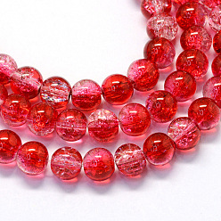 Crimson Baking Painted Transparent Crackle Glass Round Bead Strands, Crimson, 6.5mm, Hole: 1.5mm, about 145pcs/strand, 31.4 inch