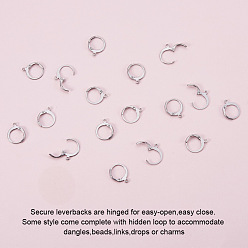 Stainless Steel Color 304 Stainless Steel Leverback Earring Findings, with Loop, Stainless Steel Color, 14.5x12x2mm, Hole: 1mm