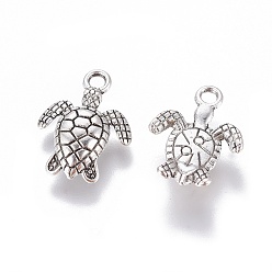 Antique Silver Alloy Charms, Cadmium Free & Nickel Free & Lead Free, Turtle, Antique Silver, 16x13x3mm, Hole: 1mm