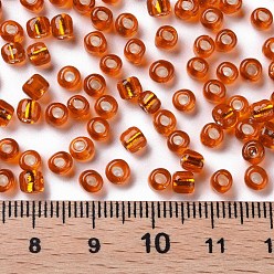 Orange Red 6/0 Glass Seed Beads, Silver Lined Round Hole, Round, Orange Red, 4mm, Hole: 1.5mm, about 6639 pcs/pound