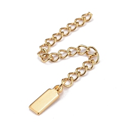 Golden 304 Stainless Steel Chain Extender, Curb Chain, with 202 Stainless Steel Charms, Rectangle, Golden, 63mm, Link: 3.7x3x0.5mm, Rectangle: 10.5x4x1mm