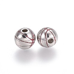 Real Platinum Plated Brass Enamel Beads, Long-Lasting Plated, Basketball, Real Platinum Plated, 9mm, Hole: 2.2mm
