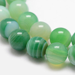 Medium Sea Green Natural Striped Agate/Banded Agate Bead Strands, Round, Grade A, Dyed & Heated, Medium Sea Green, 10mm, Hole: 1mm, about 37pcs/strand, 15 inch
