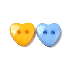Mixed Color Acrylic Heart Buttons, Plastic Sewing Buttons for Costume Design, 2-Hole, Dyed, Mixed Color, 12x12x3mm, Hole: 1mm