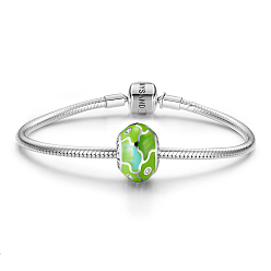 Yellow Green TINYSAND Rhodium Plated 925 Sterling Silver Amazing Landscape Enamel Charm European Bead, with Cubic Zirconia, Yellow Green, 13.23x9.47mm, Hole: 4.38mm