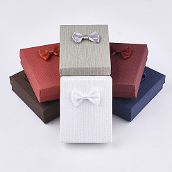 Couleur Mélangete Boîtes d'ensemble de bijoux en carton, avec une éponge à l'intérieur, rectangle avec bowknot, couleur mixte, 9x7x3 cm
