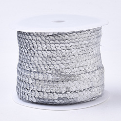 Silver Ornament Accessories Plastic Paillette Bead Strands, with Glitter Powder, Sequins Trim, Flat Round, Silver, 6x0.3mm, Hole: 1.2mm, about 100yards/roll