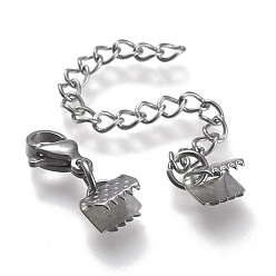 Stainless Steel Color 304 Stainless Steel Curb Chain Extender, with Lobster Claw Clasps and Ribbon Crimp Ends, Stainless Steel Color, 25mm long, Ribbon Ends: 6.5x6.5mm