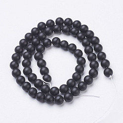 Black Agate Natural Black Agate Beads Strands, Grade A, Frosted, Round, Dyed & Heated, 6mm, Hole: 1mm, about 63pcs/strand, 15.5 inch