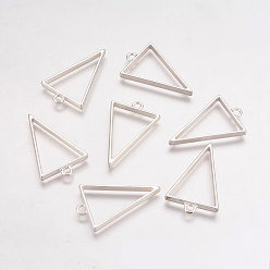Matte Silver Color Rack Plating Alloy Triangle Open Back Bezel Pendants, For DIY UV Resin, Epoxy Resin, Pressed Flower Jewelry, Hollow, Cadmium Free & Nickel Free & Lead Free, Matte Silver, 39x25x3.5mm, Hole: 3mm