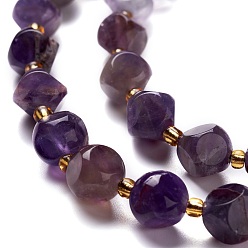 Amethyst Natural Amethyst Beads Strand, with Seed Beads, Six Sided Celestial Dice, 8~8.5x8~8.5x8~8.5mm, Hole: 0.5mm, about 38pcs/strand, 16.34''(41.5cm)