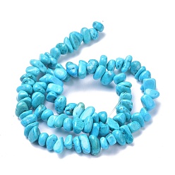 Cyan Natural Magnesite Beads Strands, Dyed, Chip, Cyan, 6~10x6~10x3~4mm, Hole: 0.5~0.7mm, 15.55''~16.54''(39.5~42cm)