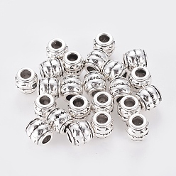 Antique Silver Tibetan Style Alloy Large Hole Barrel Beads, Antique Silver, Lead Free & Cadmium Free & Nickel Free, 8x8mm, Hole: 3.5mm