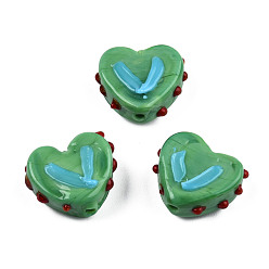 Medium Sea Green Opaque Handmade Bumpy Lampwork Beads Strands, Heart, Medium Sea Green, 14.5~15.5x17~18x6.5~7.5mm, Hole: 1.5mm, about 35pcs/strand, 19.49 inch(49.5cm)