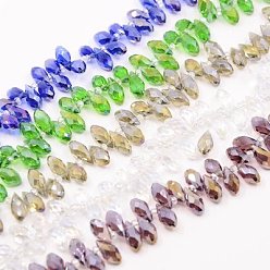 Mixed Color Electroplate Glass Faceted Teardrop Beads Strands, Top Drilled Beads, AB Color Plated, Mixed Color, 11.5~13x6mm, Hole: 1mm, about 92~95pcs/strand, 16.5 inch