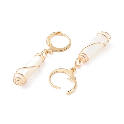 Кремово-белый Каплевидные серьги-кольца из натуральной трохидной оболочки, обернутые проволокой, для женщин, золотые, кремово-белые, 41 мм, штифты : 0.7 мм