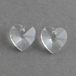 Clear Transparent Glass Heart Pendants, Faceted, Clear, 14x14x8mm, Hole: 1.5mm