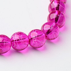 Fuchsia Drawbench Transparent Glass Beads Strands, Spray Painted, Round, Fuchsia, 8mm, Hole: 1.3~1.6mm, 31.4 inch