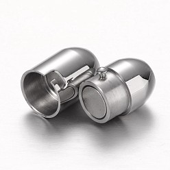 Stainless Steel Color Tube 304 Stainless Steel Magnetic Clasps with Glue-in Ends, Stainless Steel Color, 19x9mm, Hole: 5mm