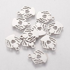 Stainless Steel Color 201 Stainless Steel Charms, Angel, Stainless Steel Color, 14.3x12x1mm, Hole: 1.5mm