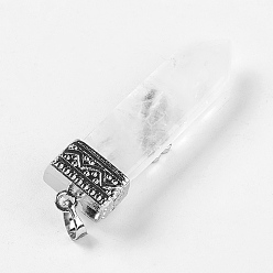 Хрусталь Природный кристалл кварца большие подвески, горного хрусталя, со сплавочной фурнитурой, стрелка, платина, 56~58x16x10 мм, отверстие : 5x7 мм