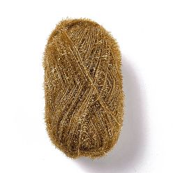 Verge D'or Foncé Fil à crocheter en polyester, fil frotté étincelant, pour lave-vaisselle, torchon, décoration artisanat tricot, verge d'or noir, 10~13x0.5mm, 218.72 verge (200m)/rouleau