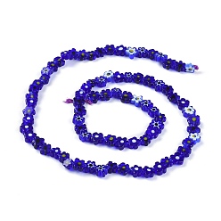 Bleu Moyen  Main millefiori perles de verre brins, fleur, bleu moyen, 4~7.2x2.6mm, Trou: 1mm, Environ 60~69 pcs/chapelet, 16 pouce (40 cm)