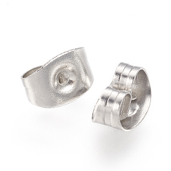 Stainless Steel Color 304 Stainless Steel Ear Nuts, Friction Earring Backs for Stud Earrings, Size: about 4.5mm wide, 6.5mm long, 3.2mm thick, hole: 0.7mm