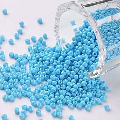 Sky Blue 11/0 Grade A Round Glass Seed Beads, Baking Paint, Sky Blue, 2.3x1.5mm, Hole: 1mm, about 48500pcs/pound