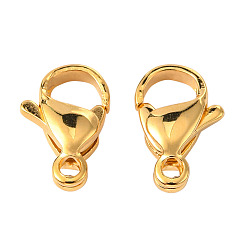 Real 24K Gold Plated 304 Stainless Steel Lobster Claw Clasps, Parrot Trigger Clasps, Manual Polishing, Real 24K Gold Plated, 11x7x3.5mm, Hole: 1mm
