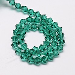 Green Imitation Austrian Crystal 5301 Bicone Beads, Faceted Glass Beads Strands, Dark Cyan, 6x6mm, Hole: 1.2mm, about 47~48pcs/strand, 10.24 inch~10.43 inch(26~26.5cm)