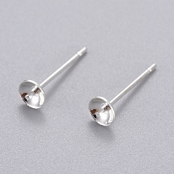 Silver 304 Stainless Steel Post Stud Earring Settings For Half Drilled Bead, Silver Color Plated, 13.5x4mm, Tray: 3.5mm, Pin: 0.8mm