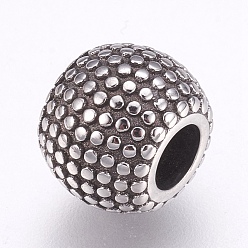 Antique Silver 304 Stainless Steel European Beads, Large Hole Beads, Rondelle, Antique Silver, 10.5x8.5mm, Hole: 4.5mm
