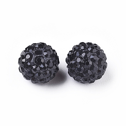 Jet Pave Disco Ball Beads, Polymer Clay Rhinestone Beads, Grade A, Jet, PP15(2.1~2.2mm), 14mm, Hole: 1mm