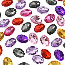 Mixed Color Imitation Taiwan Acrylic Rhinestone Cabochons, Pointed Back & Faceted, Oval, Mixed Color, 18x13x5mm