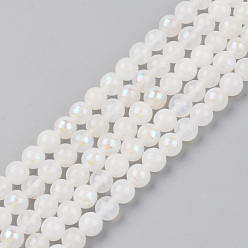 White Moonstone Electroplated Natural White Moonstone Beads Strands, Round, 6mm, Hole: 1mm, about 61pcs/strand, 14.96 inch(38cm)