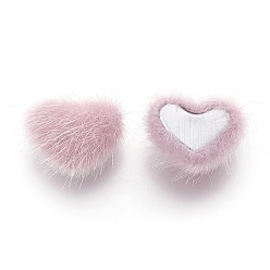 Pink Кабошоны из искусственного меха норки, с дном сплава, сердце, серебряный цвет гальваническим, розовые, 14x17x6.5 мм