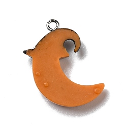 Chocolate Halloween Opaque Resin Pendants, with Platinum Tone Iron Loops, Moon with Black Witch Hat, Chocolate, 27.5x18x5mm, Hole: 2mm